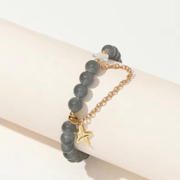 Grey Crystal Beaded Bracelet Startfish Pendant 7-9inc - Picture 2 of 3